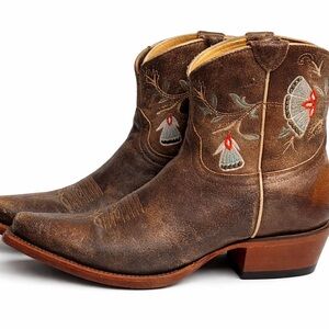 Shyanne Distressed Brown Suede Embroidered Western Ankle Boots